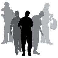 Vector silhouette of people with a backpack