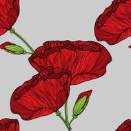 Vector hand drawn bright poppy flower in retro style N3