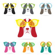 Vector images of basset hound dog wearing glasses