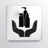 Square Icon With Two Hands Cupping Hairspray Chemical Bottles Silhouette