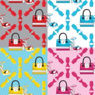 Fashion seamless pattern set Colored handbags shoes dresses