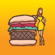 Woman on a diet posing next to burger