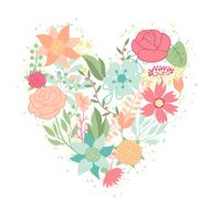Invitation card with pretty stylized flowers in heart shape