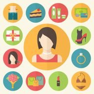 Set of flat design beauty concept icons Woman needs shopping