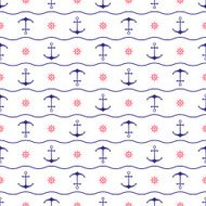 Seamless nautical background with anchors ship wheels and waves