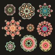 Set of floral decorative rosettes-stars