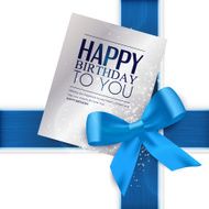 Birthday card with blue ribbon and birthday text N2