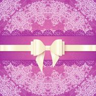 Pink lacy wedding card template with silky bow