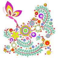Butterfly with flowers background made of acrylic watercolor N12
