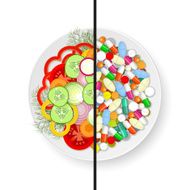 Plate with vegetables and plate pills