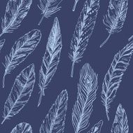 Seamless pattern Hand drawn vector vintage illustration - Feathers N7
