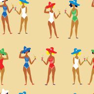 Beach girl and cocktails funny seamless pattern