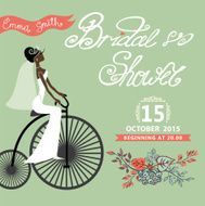 Bridal Shower invitation with bride floral border retro bicycl
