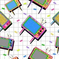 Retro vintage 80s tv seamless pattern background