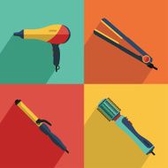 Icons set of hair styling tools