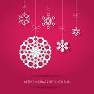 Merry Christmas postcard snowflakes on a pink background