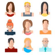 Set of people icons in flat style with faces N2
