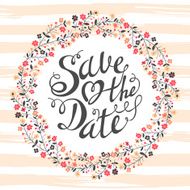 Wedding invitation cards with flowers and calligraphic letters Save the