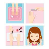 Relaxing girl in nail salon set