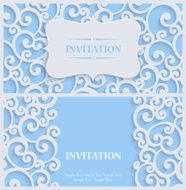 Vector Blue 3d Vintage Invitation Card with Floral Damask Pattern N6