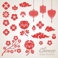 Chinese Decorative Icons Clouds Flowers and Lights