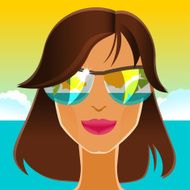 Beautiful brunette in sunglasses on the beach Vector illustrati