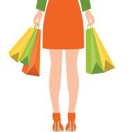 Back of woman holding shopping bags Flat design