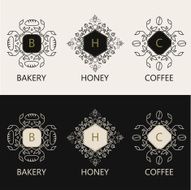 Trendy monogram Bakery Honey and Coffee logotype set N2