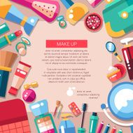 Postcard template of flat design cosmetics make up icons and