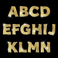 Gold glittering metal alphabet set A to N uppercase