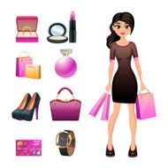 Women shopping decorative set