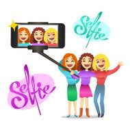 Pretty girls making self portrait Vector illustration