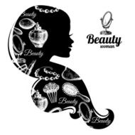 Beautiful woman silhouette Cosmetics set pattern