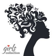 Beautiful woman silhouette with flowers Girls collection N15