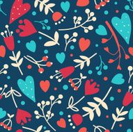Cute seamless pattern in vector made of flowers and heates