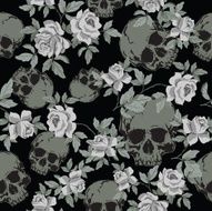 Seamless Vector Patterns With Grunge Human Skulls and Vintage Roses