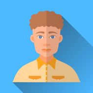 Curly-headed hipster man in a yellow shirt square flat icon