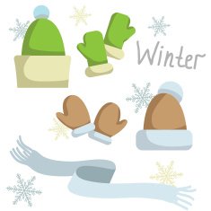 Set of winter clothing Hat mittens and scarf Vector