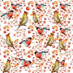 winter seamless texture with cute birds watercolor N2