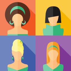 Vector four flat girls hairstyle