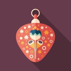 Red Christmas tree toy flat square icon with long shadows