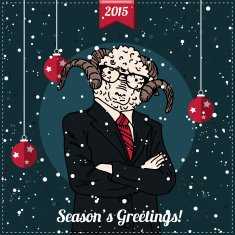 Hand drawn sheep man with snowfall and xmas balls N2