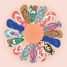 Summer colorful flipflops in circle isolated