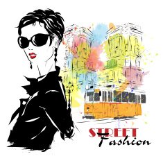 Fashion girl in sketch-style N190
