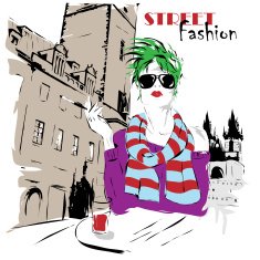 Fashion girl in sketch-style N191