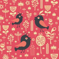 Vintage seamless pattern with birds and flowers