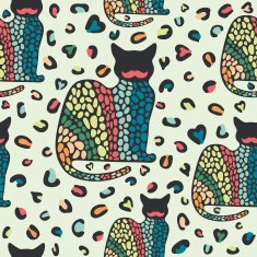 Seamless pattern with cats and colored forms