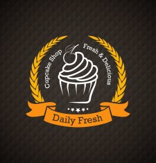 Cupcake food label over dark abstract background