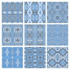 set of different seamless blue colour geometric pattern N3