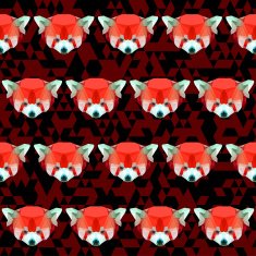 Bright polygonal red panda pattern background
